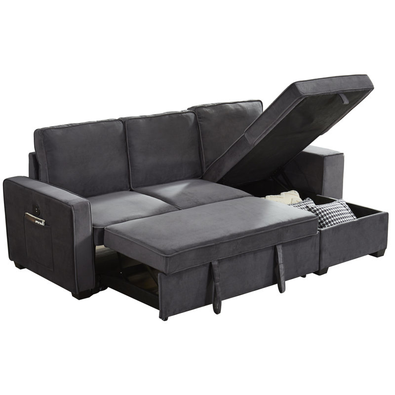 Selda   Upholstered U-Shaped Sectional, Dark Gray Velvet
