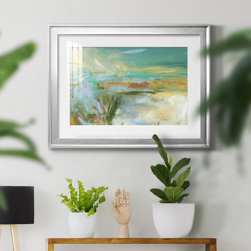 Plage de sable - peinture encadrée, H 22,5 po x l 30,5 po x P 1,5 po, Cadre argenté