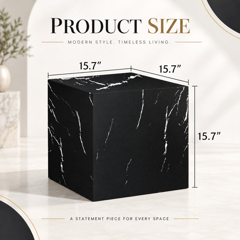 Modern MDF Cube Side Table End Table Accent Table Fully Assembled, Black