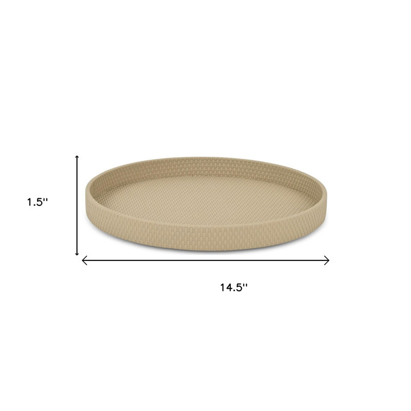 15" Taupe Faux Wicker Round Serving Tray