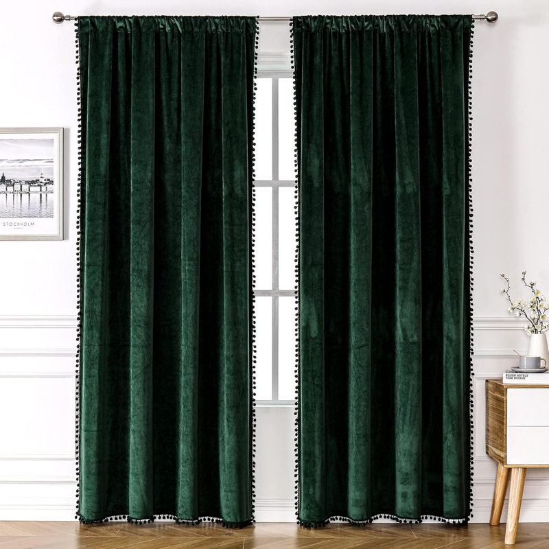 Aleria Velvet Room Darkening Curtain Pair, 52" W x 120" L, Dark Green