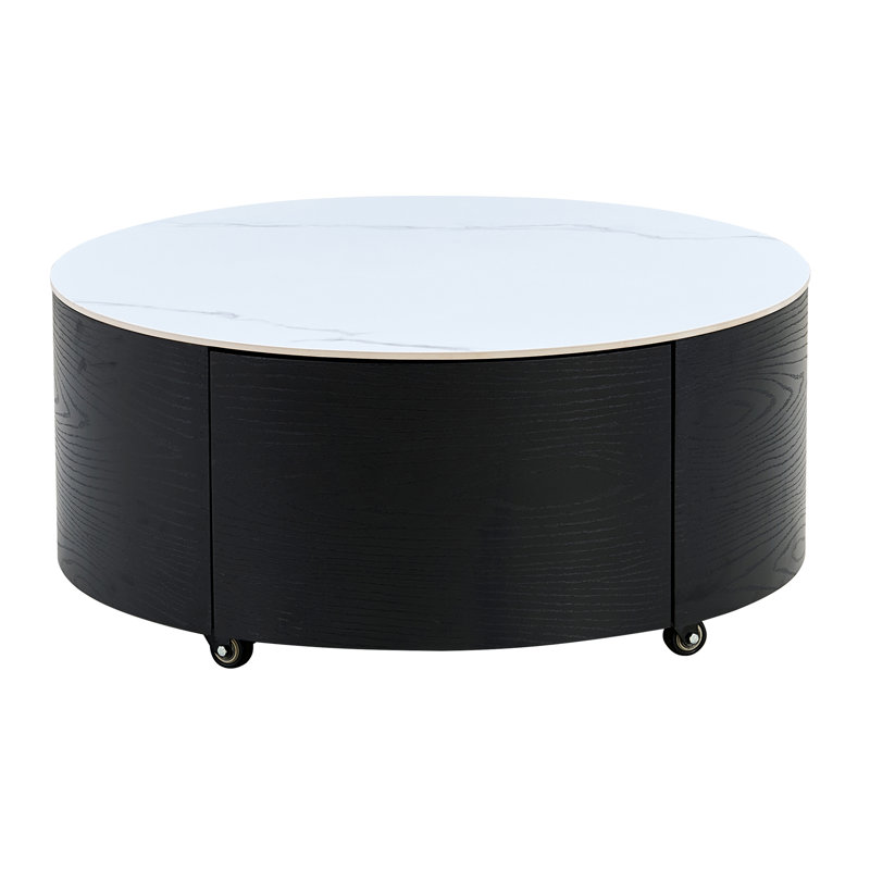 Table basse ronde moderne mobile avec roulettes (table incluse seulement), Black