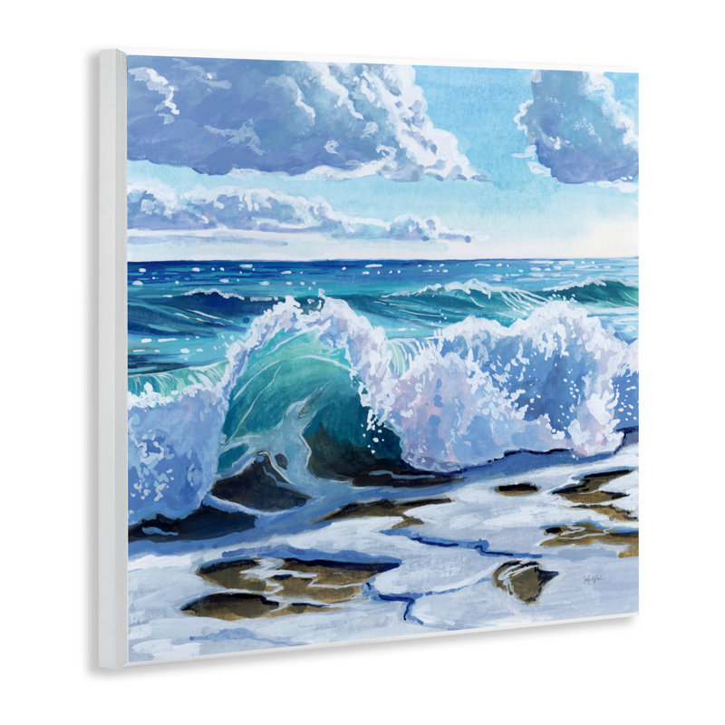 Plaque murale Curling Aqua Wave on Shore, design par Kate Jarvik Birch