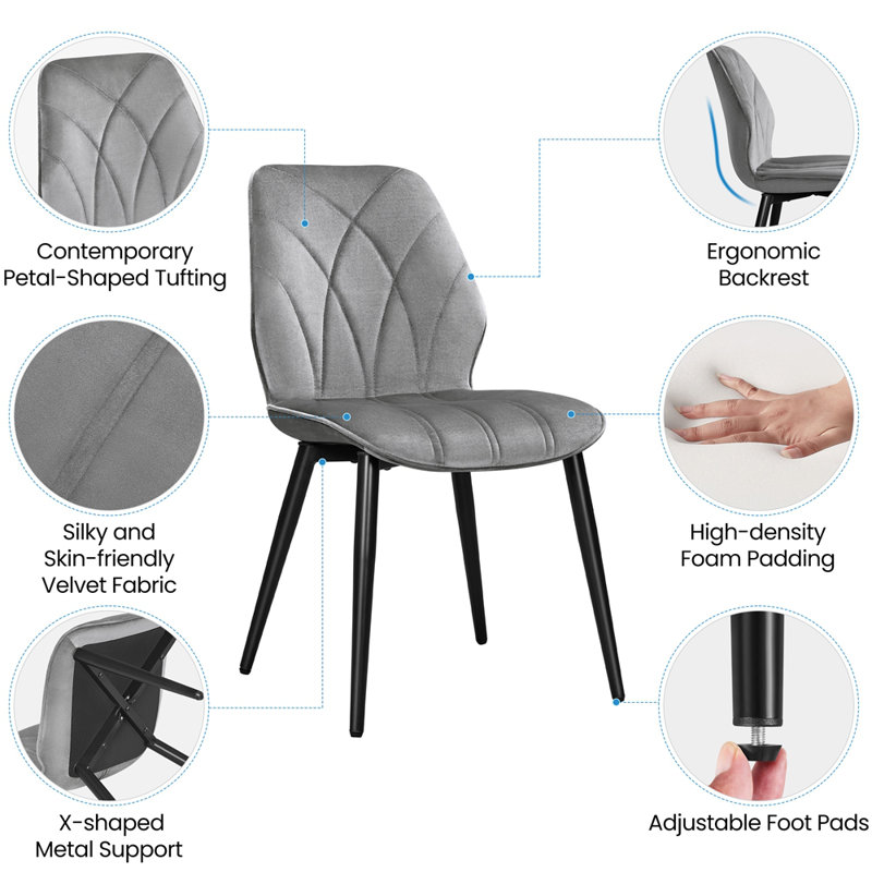 82cm H Upholstered Dining Chair Side Chair, Velvet/Light Grey