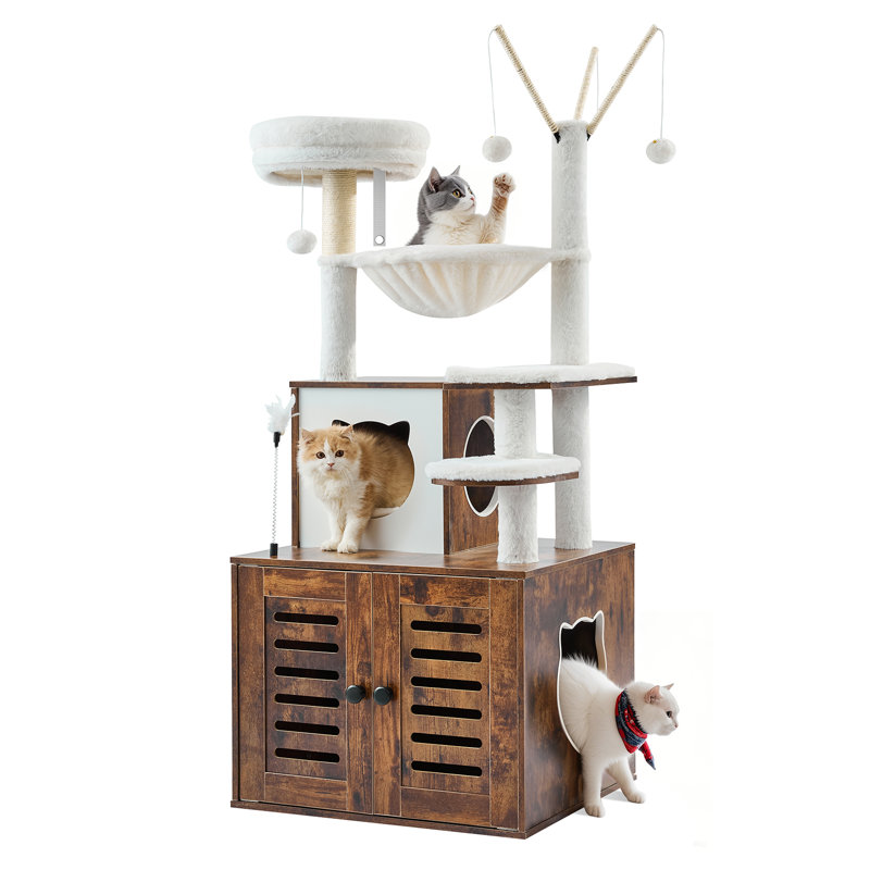 Grande maison de jeu pour chat avec litière 54,33 po 2 en 1, Brun