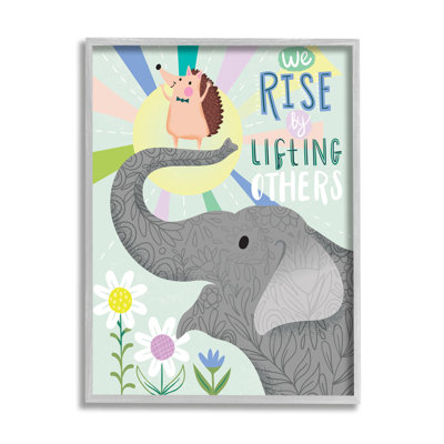 " Rise by Lifting Others Sentiment Elephant Hedgehog Flowers " Graphic Art Print