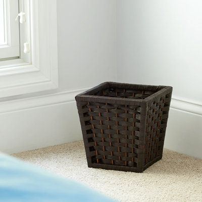 Woven Waste Basket with Removable Liner Handwoven Paper Rope and Wood Frame Brown