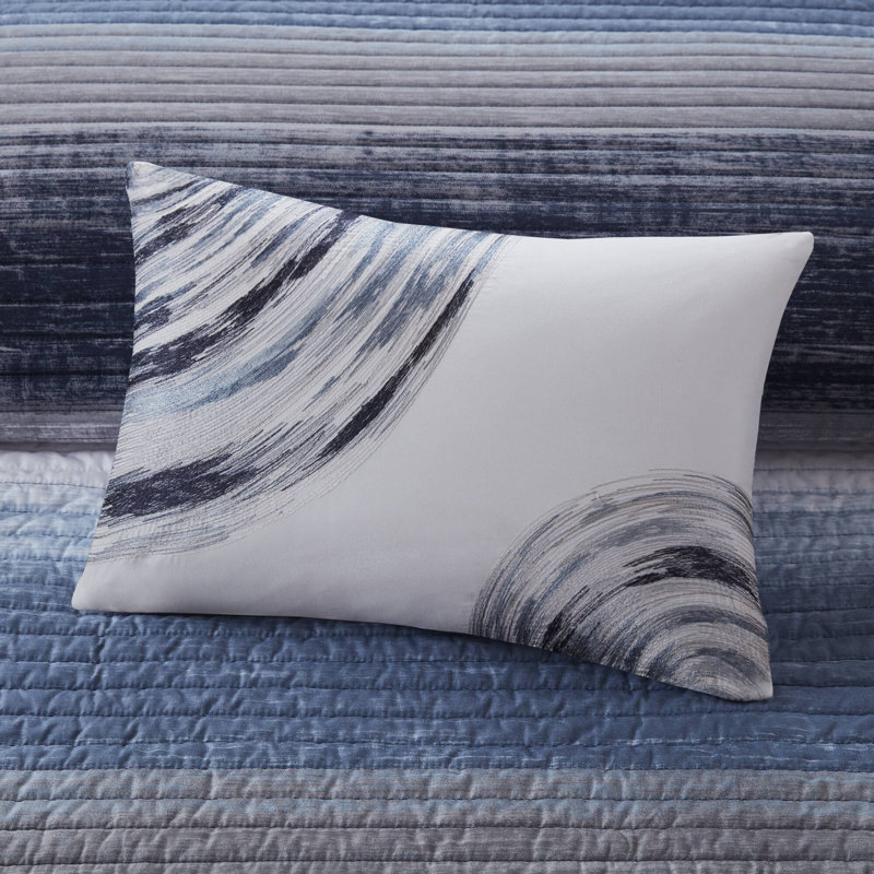8-Piece Quilt Set With Cotton Bed Sheets, Navy Multi Striped, Queen Sheet Set