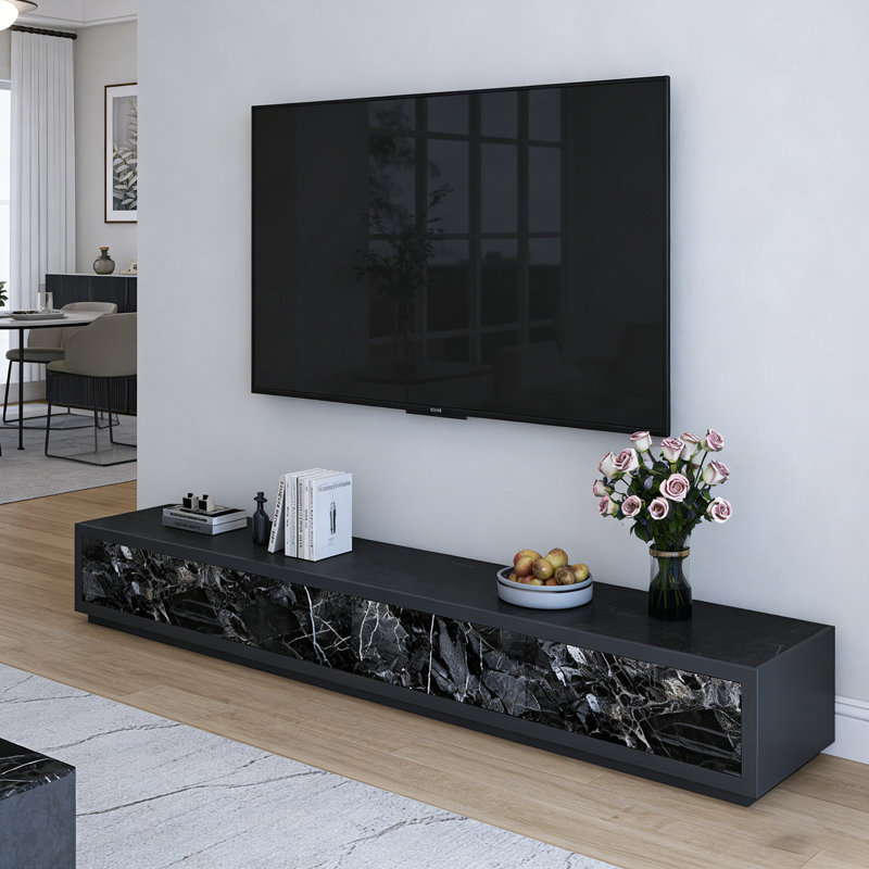 Meuble télé 4 tiroirs Minimalisme, 15.74"H x 70.86"L x 15.74"W, Black/Dark Grey