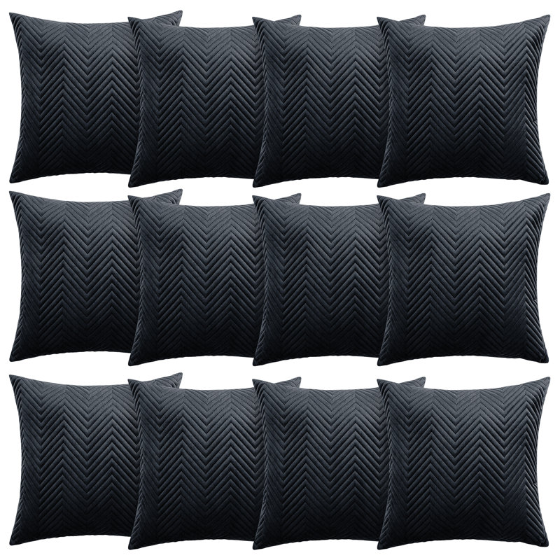 Aspire Homeware Embossed Square Velvet Cushion Cover, Black, Pack of 12