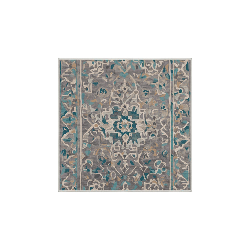 Machine Washable Green Area Rug, Square 5'
