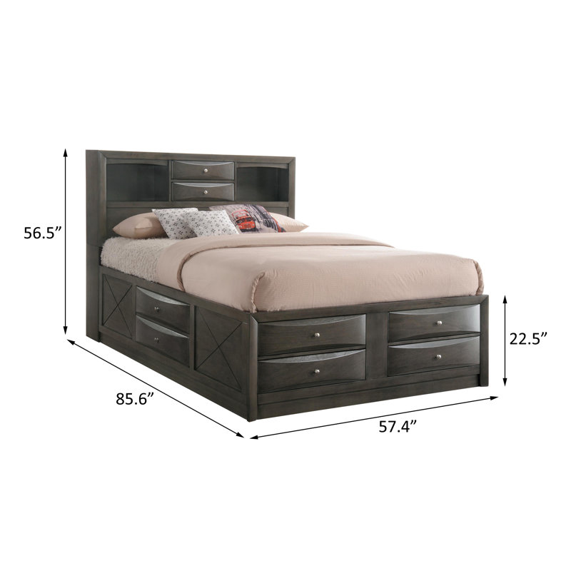 Bed w/Storage, Gray Oak, Full