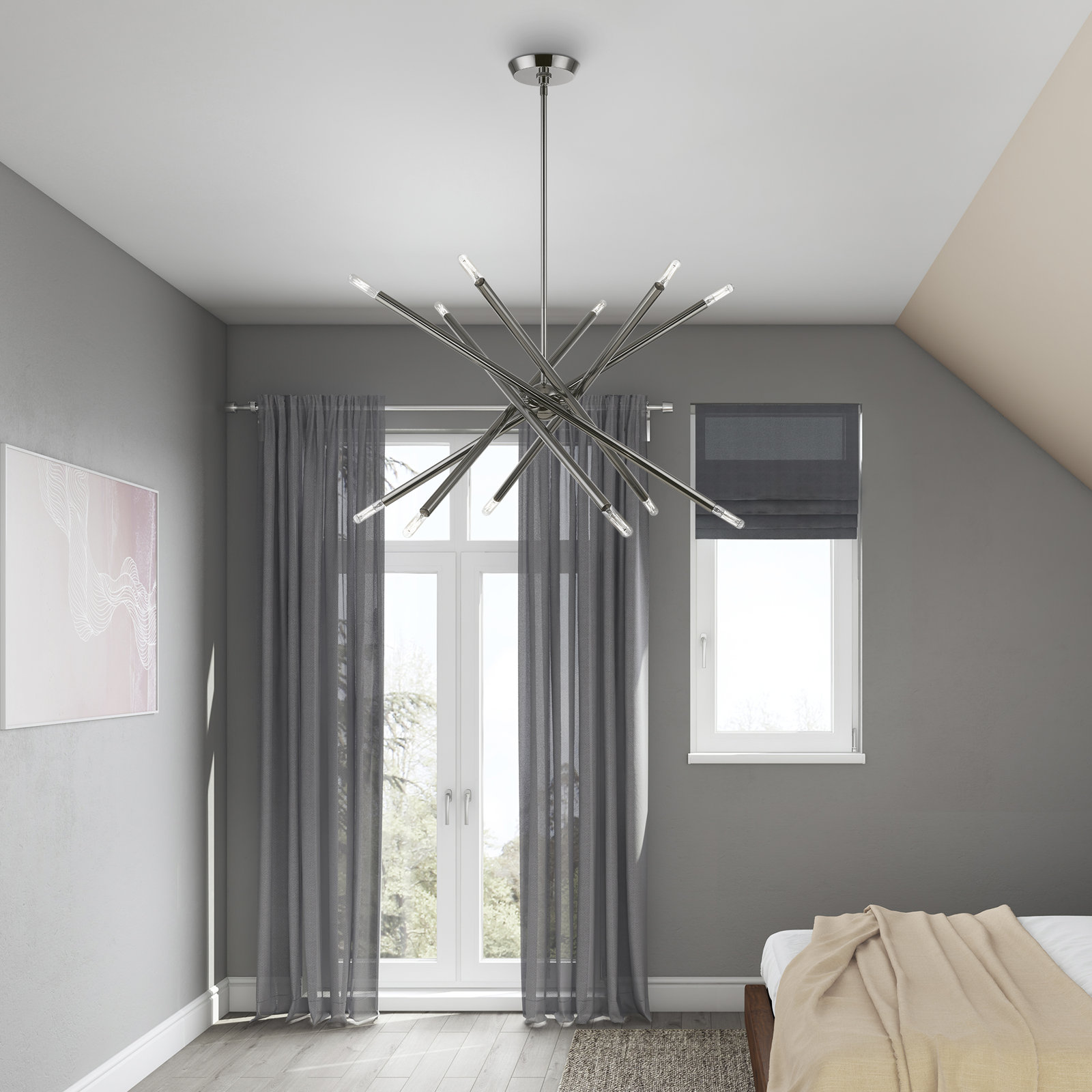 Poco 12 - Light Metal Dimmable Sputnik Chandelier, Black Chrome, 12