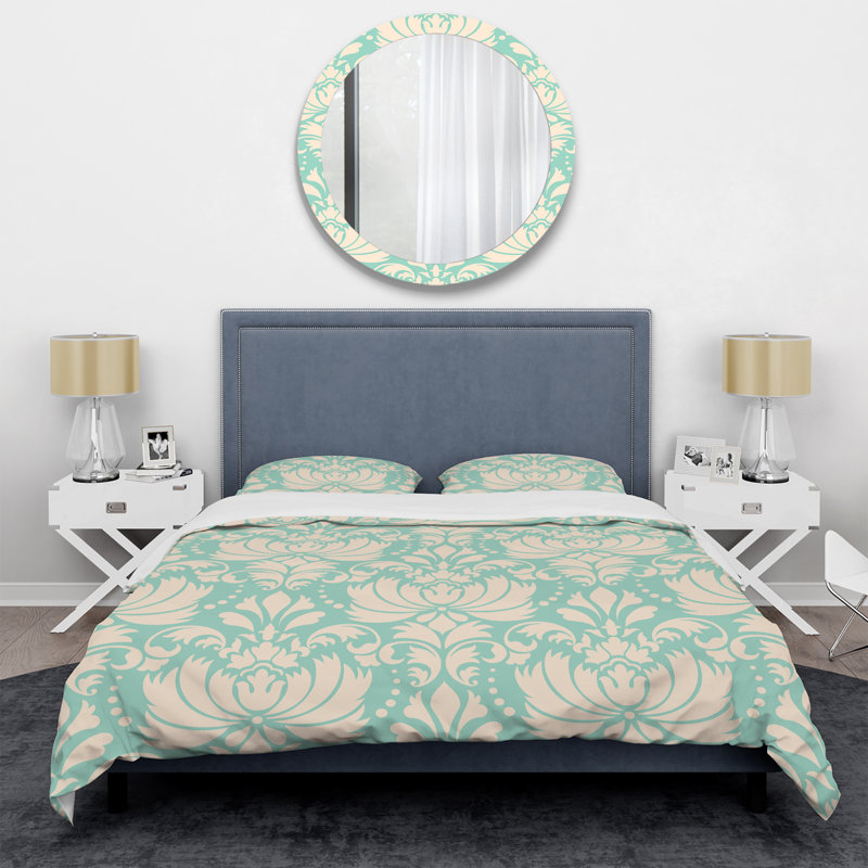 Green Damask I - Ensemble de housse de couette à motif abstrait - Microfibre de polyester