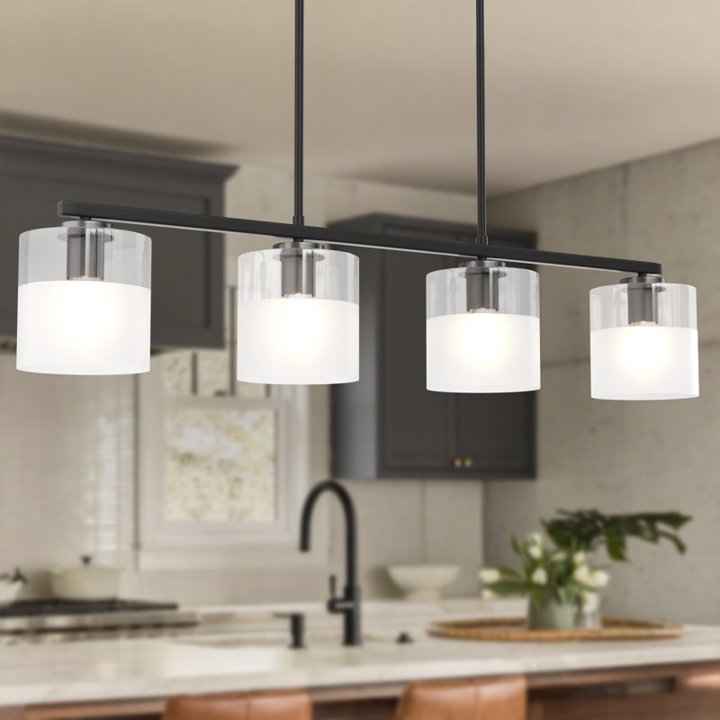 Renley 4-light 39'' Dimmable Modern/traditional Chandelier Pendant For Dining Room.Features Glass shades., Matte Black