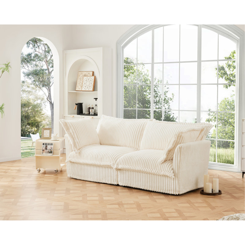 Salon Corduroy 4 - Siège profond, confortable, coussin rembourré, housse amovible, housse crème 4