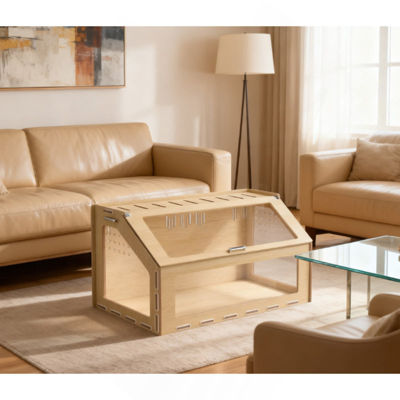 Cage à hamster 39 po avec fenêtre et plateau ouvrable, chêne