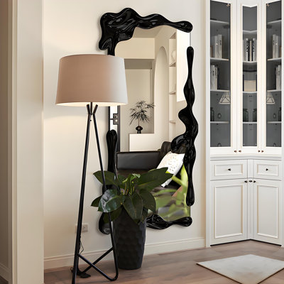 Vintage Irregular Full-Length Mirror, Wave-Shaped Wall-Mounted & Freestanding Dressing Mirror