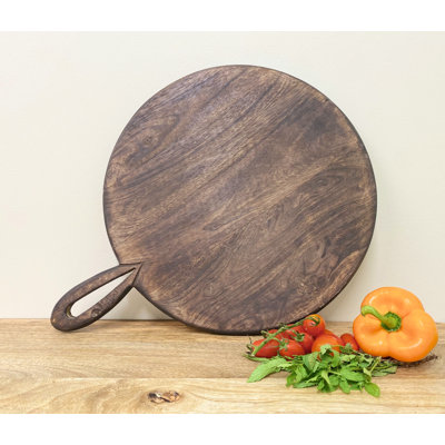 Circular Wooden Chopping Board With Carved Handle 49Cm