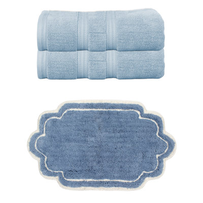Talbert Collection 100% Soft Cotton Towel Set & 21x34" Bath Rug