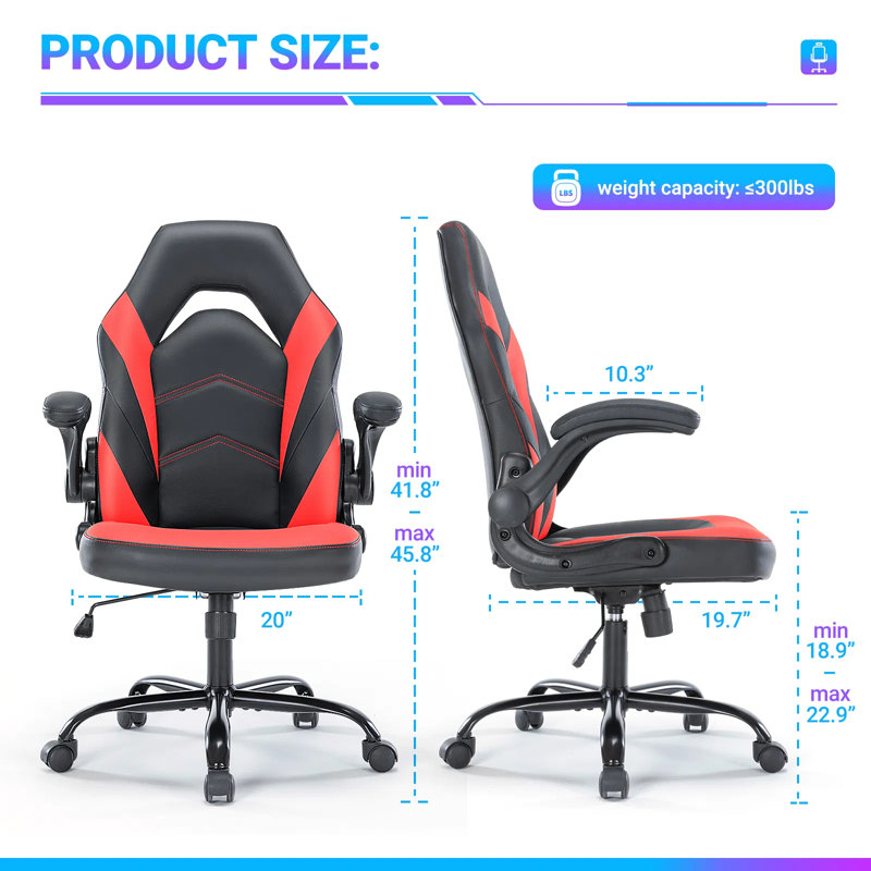 Ergonomic Pu Leather Racing Gaming Chair With Flip-up Armrests, Adjustable Height S-shaped Backrest, High Resilience Foam Seat, Nylon Wheels For Home Office Computer Desk, Holiday Gift
