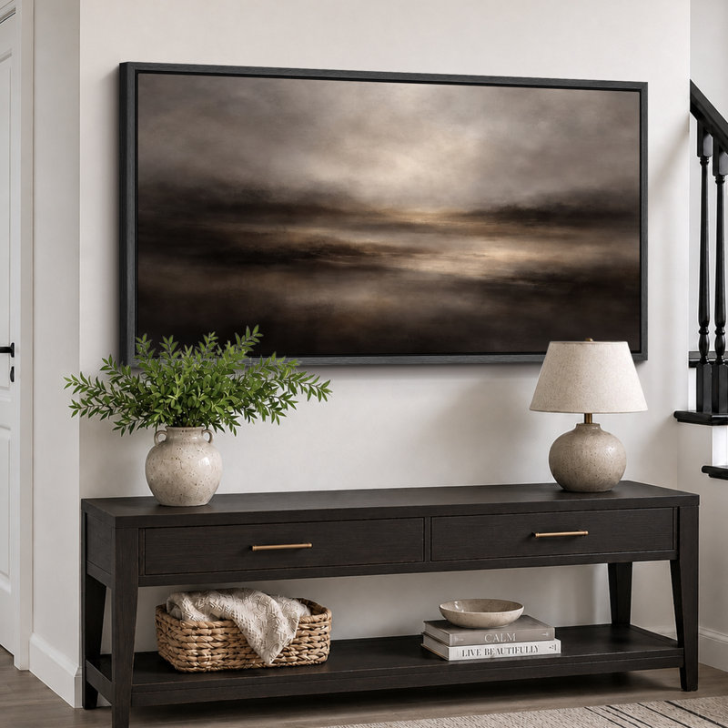 Abstrait, horizon neutre neutre, œuvre d'art sur toile encadrée, impression de giclée sur toile encadrée, Cadre noir