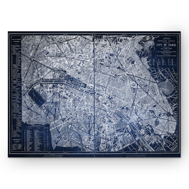 Carte de Paris - reproduction d'impression sur toile, H 36 po x l 48 po x P 1,5 po