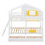 Lit superposé simple au-dessus de simple avec 2 tiroirs, 1 boîte de rangement, 1 tablette, fenêtre et toit-582843815