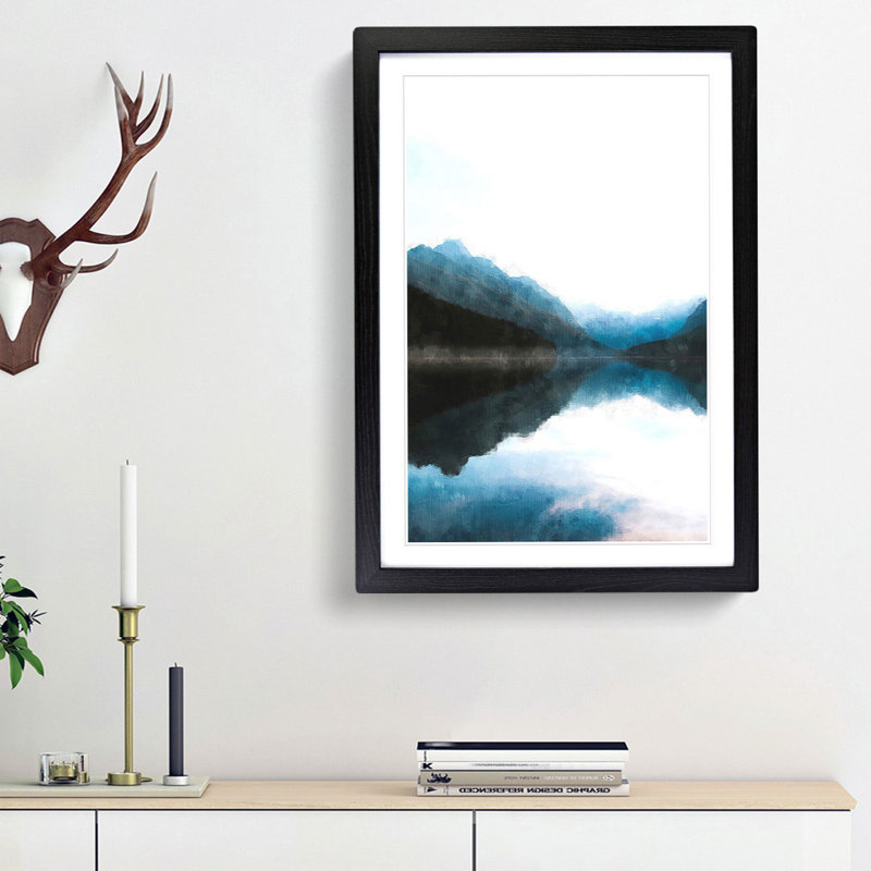 Lake & Mountains in Montana - Framed Print, 87cm H x 62cm W x 2cm D, Black Framed
