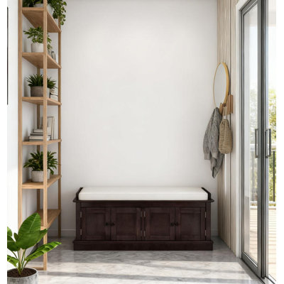 Elegant Storage Bench Entryway Bench Upholstered Bench with 4 Doors and Adjustable Shelves