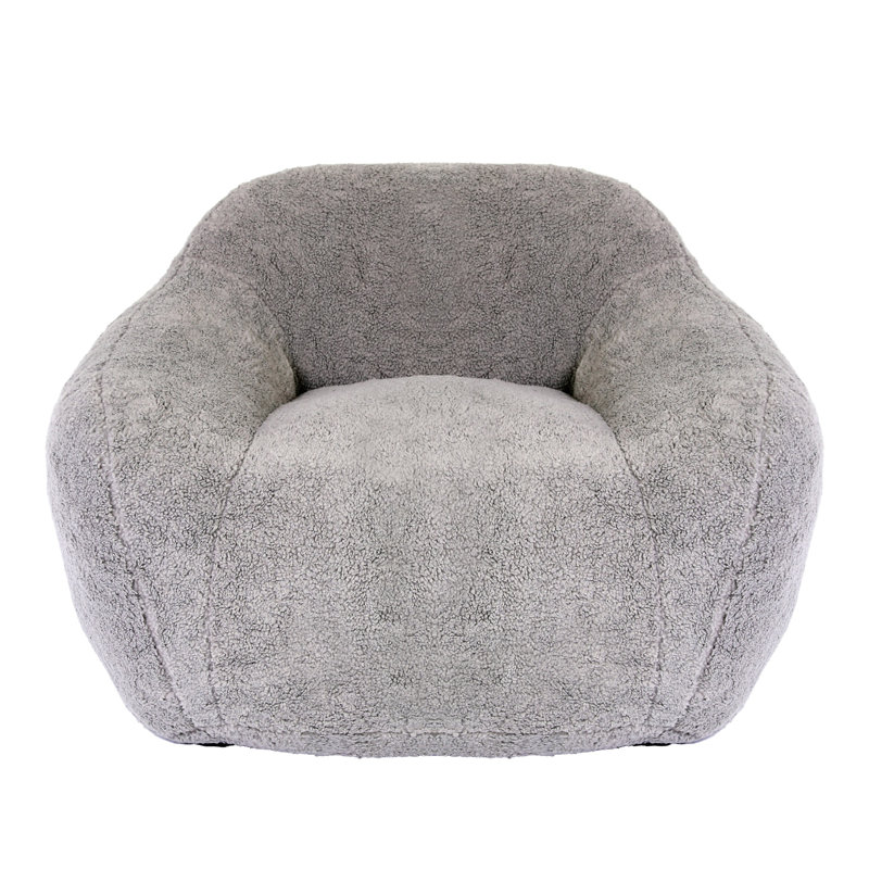 Bean Bag Chair, Light Gray Teddy, 26.8" H x 39.4" W x 36.6" D 