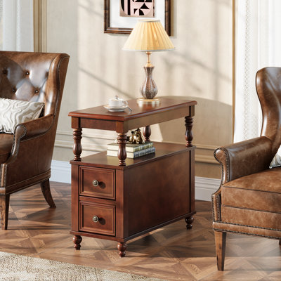 Set of  2 Solid Wood 2 - Drawer Side End Table  For Living Room