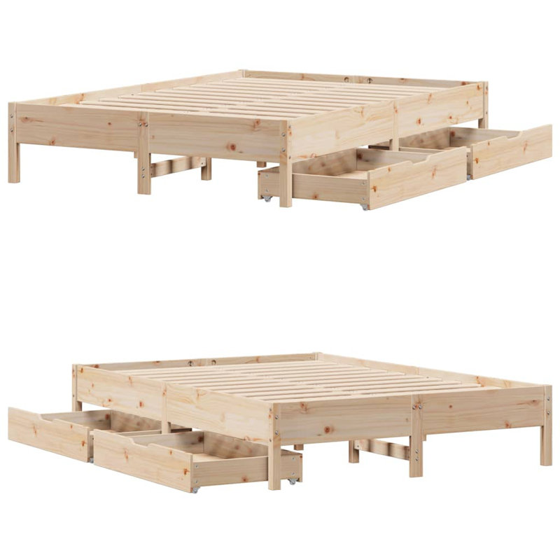 Drawers Bed Frame, European Double (140 x 200 cm), Brown