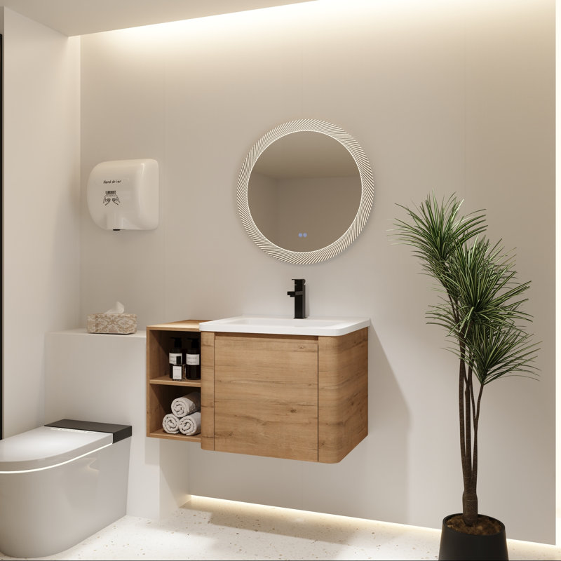 Meuble-lavabo mural avec tablettes de rangement pour lavabo en céramique et porte à fermeture en douceur, 36"