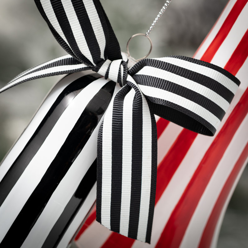 Merry Holiday 7'' Striped Glass Not Flowers Holiday Shaped Ornament