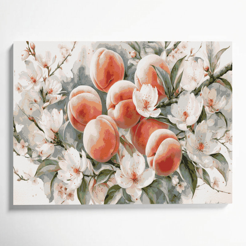 Art sur toile beige, fruit et pêche, H 20 po x l 30 po