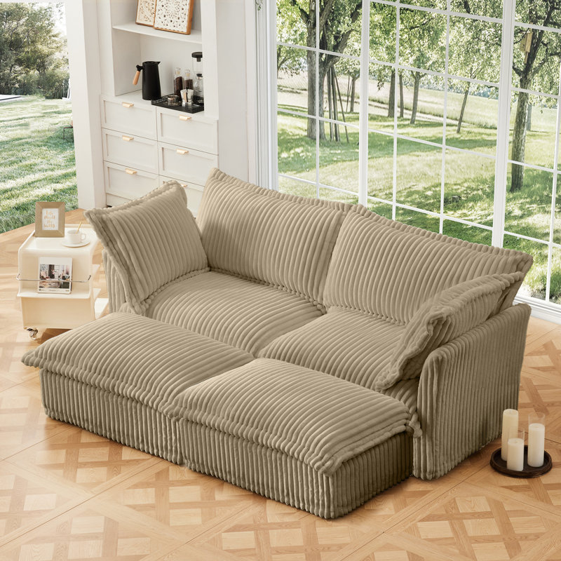Evelyn U-Shaped Sectional Sofa with 2 Ottomans, Camel, 34.6" H x 83.4" W x 55" D