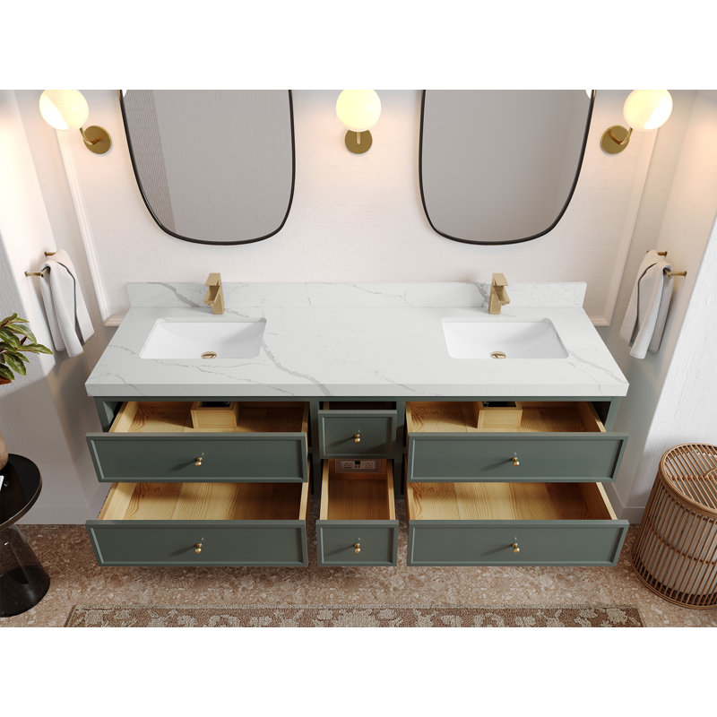 Meuble-lavabo à double cuve flottante l 72 po x P 22 po Roswell, Calacatta Laza