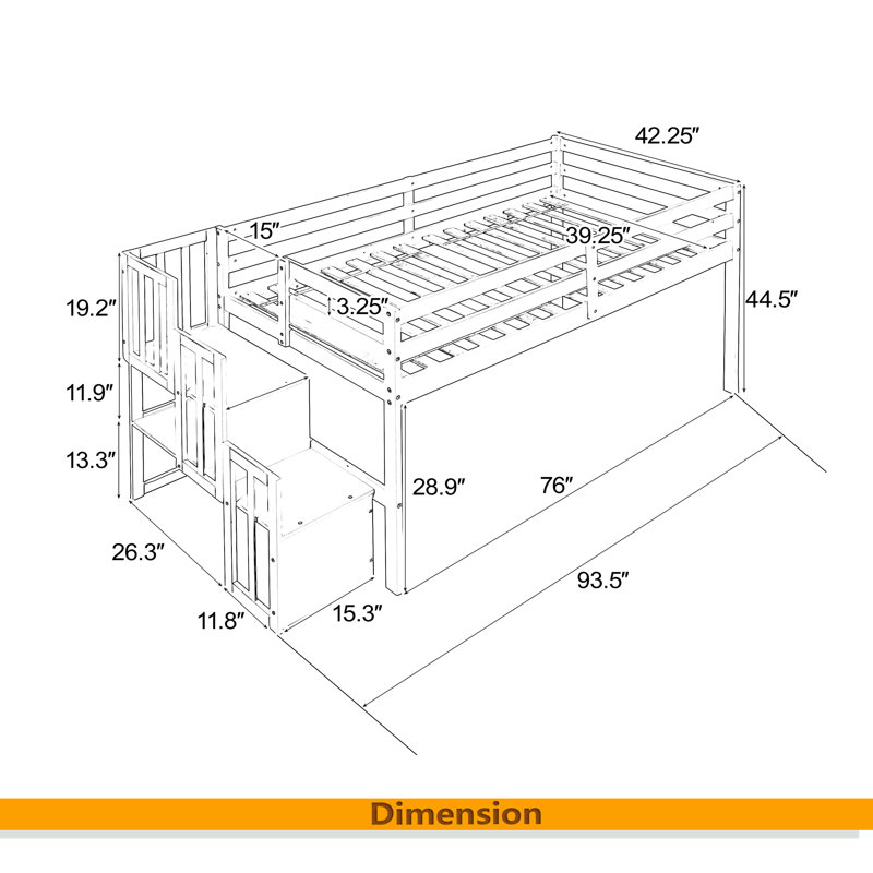 Lit mezzanine avec escalier, Gris