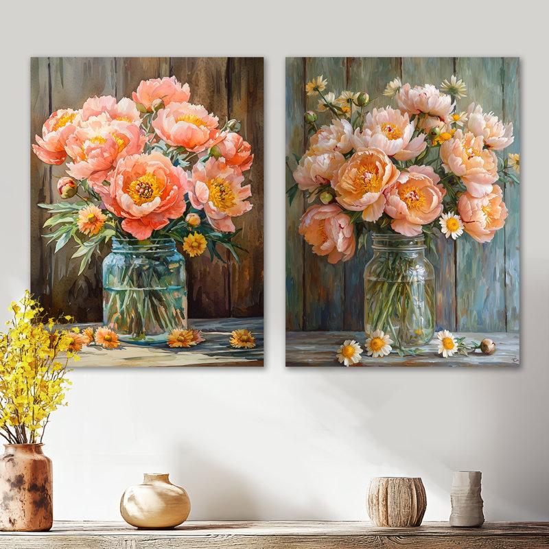 «Golden Hour», ensemble de 2 reproductions d'art mural en métal botanique, 32" H x 48" W