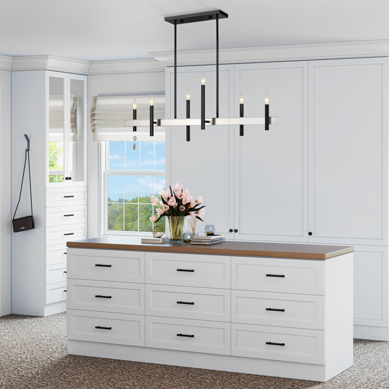 Lustre linéaire très grand en laiton satiné 8 lumières avec accents bronze, Noir, 6