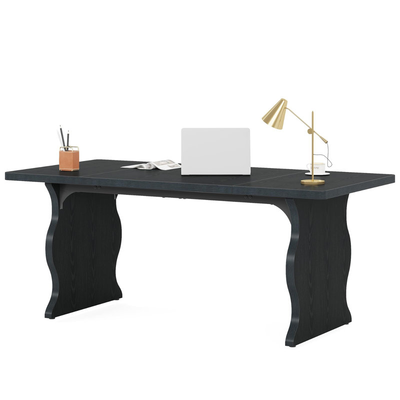 63" Large Executive Desk For Home Office, Spacious Computer Desk With Ample Leg Room, Double PC Gaming Writing Table Study Desk With Sturdy Legs, Black
