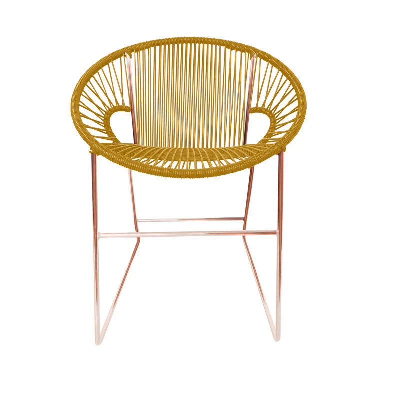 Puerto Premium All-Weather Wicker Outdoor Dining Side Chair with Cushion, Gold/Copper