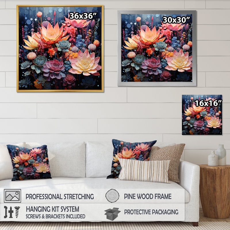" Pink Succulent Pink Serenade II ", Silver Single Picture Framed, 30" H x 30" W x 1" D