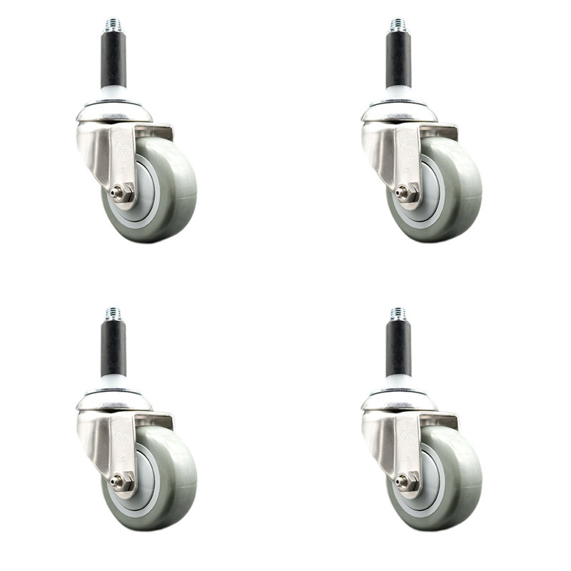 Roulettes pivotantes, H 3 po x l 3 po, gris