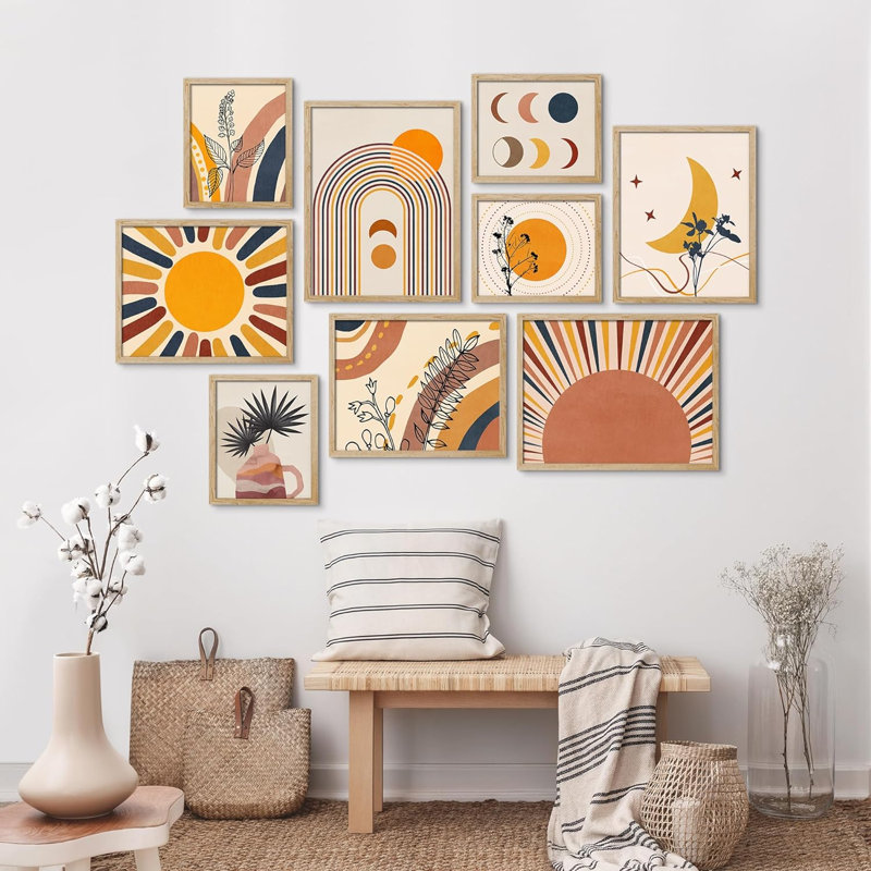 Multicolore, géométrie, astronomie, variété, formes abstraites, art moderne pour le salon, la chambre à coucher, le bureau, impression encadrée sur papier, 9 pièces