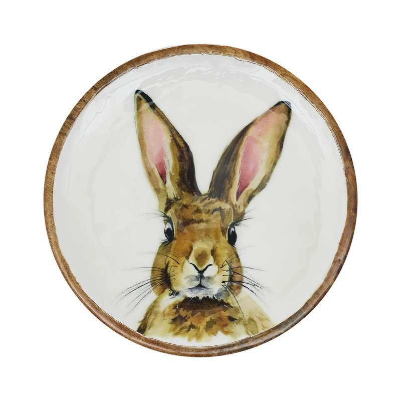 Bunny Hop Wooden Plate White w/ Bunny, 8.5" H x 8.5" W x 0.75" D