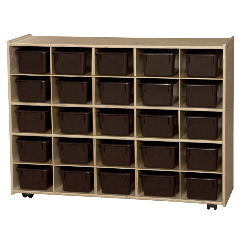 Contender 25 Compartment Cubby with Trays, Assembled, Brown