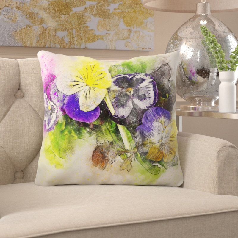 Coussin décoratif fleurs Phil, Microsuède, Intérieur