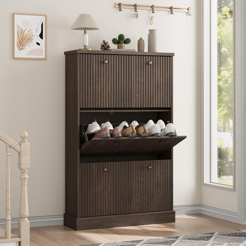 18 Pair Shoe Storage Cabinet, Brown